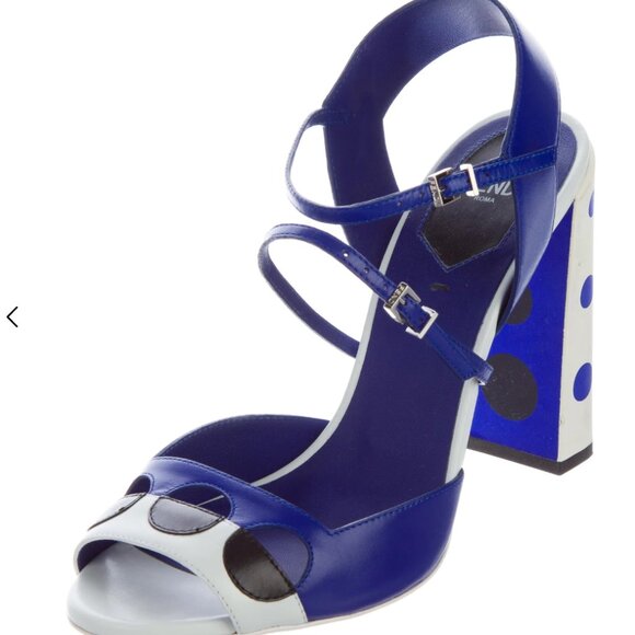 NWOT Fendi Blue and White Polka Dot Block Heel Sandal - Picture 1 of 5
